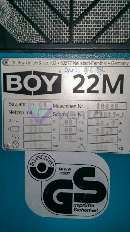 BOY 22 MVH 22t vertical injection molding machine (2005) id10348